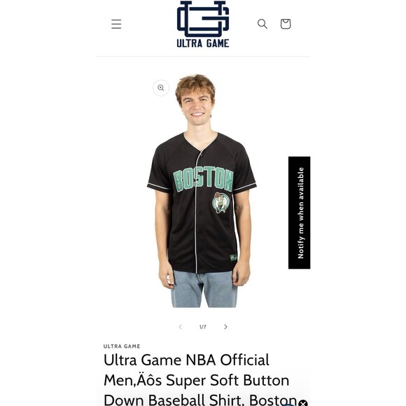 Boston Celtics Men 3XL Black Button Up Jersey Shirt Ultra Game NBA Official - Picture 12 of 13